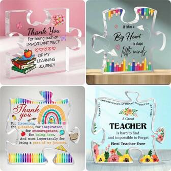 给老师的礼物，给老师的感谢礼物，独特的透明亚克力拼图卡，女教师礼物，办公桌装饰，感恩周卡片礼物，给老师的礼物，退休礼物，生日礼物，返校礼物