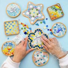 Wooden Round Coasters, Mosaic Coasters - Round & Square Coasters, Handmade Mosaic Crafts DIY Set, Affordable DIY Woodworking Gifts, Homemade Father's Day Gift,Crafts,Craft Kits,Crafts For Kids,Craft Supplies>Diy Crafts,Diy Sets,Craft Kit Wooden