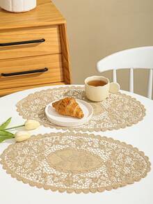 1 Bàn Thảm Sử Dụng Nhà Món Ăn Thảm Trang Trí Phối Ren Rỗng Thêu Hình Elip Vải Kaki - Nhiều màu - Xem 10