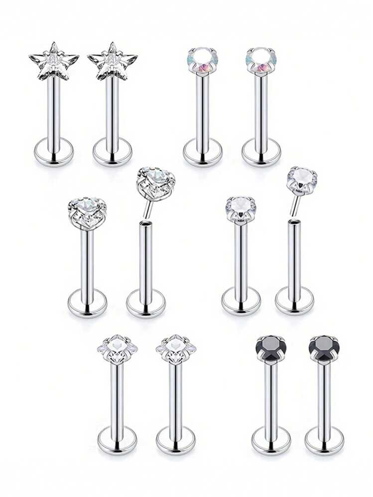 12pcs 20G 18G 16G Threadless Push In Medusa Piercing Jewelry Tragus Earrings Set Surgical Steel Labra Jewelry Lip Rings Earrings Women Men Forward Spiral Earrings Flat Back Cartilage Earrings - Lip Nail - View 11