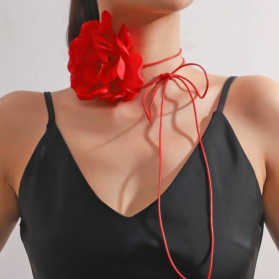 1 条 160 厘米性感可爱玫瑰花形女士项链，欧美时尚个性颈链，个性化休闲配饰适合日常佩戴情人节、妈妈、母亲、母亲节、礼物 - 玫瑰大花朵項鍊 - 查看 1