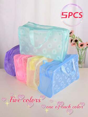 1 件/5 件/10 件半透明 Ditsy 花卉化妆和盥洗包套装 - 粉色、黄色、绿色、蓝色、紫色，适用于旅行收纳袋、化妆包、化妆包、度假收纳包、大容量化妆品收纳化妆盒，可装口红、刷子、护肤品、手机、硬币、小物品，适用于家庭、礼物、度假和节日万圣节圣诞节多功能用途，波西米亚风，适用于假日海滩、浴室收藏、卧室收藏，大容量