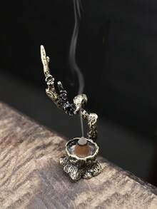 1pc Bronze-Color Chirping Bird On Tree Branch Backflow Incense Burner, Zen Style Incense Holder Decor - Bronze - View 8