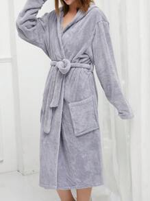 1pc Coral Fleece Solid Color Women's Bathrobe With Pockets, Soft & Absorbent, Can Be Worn As Bathing Robe, Sleepwear - Multicolor - View 14
