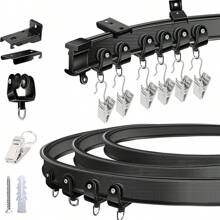 Curved Ceiling Track;Flexible Bendable Curtain Track 6.6/9.8/13.1/16.4Ft Black Curved Curtain Rail Ceiling Wall Mount Curtain Sliding Track;Bay Window&Room Divider Ceiling Track Rail System With Metal Clip Home Bathroom Decor Fall Decor Bathroom Accessories Back To School