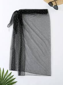 1pc Women's White Sparkly Mesh Sheer Shawl Cover Up, Suitable For Beach Vacation And Photo Shoots Outfit. - White - View 11