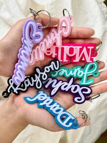 定制姓名背包姓名标签钥匙扣定制亚克力钥匙扣垂直吊坠圣诞节生日礼物 - 白色 - 查看 2