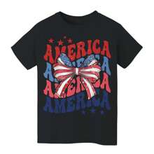 Nearly There America Repeat Ribbon Kids Tween Unisex Graphic Cotton Short-Sleeve T-Shirt - 黑色 - 查看 1