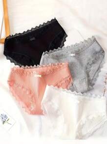 4 calzones lindos para niñas de canalé, cintura elástica, suaves, transpirables. Pantaleta para niñas de canalé - Multicolor - Ver 1