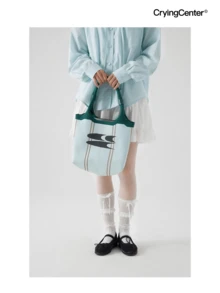 CryingCenter Mint Manbo Túi tote dệt kim đi biển mùa hè Túi xách vuông - Màu xanh Bạc hà - Xem 3