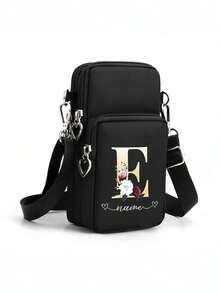1 pieza Bolso bandolera de moda y ocio con bolsa para teléfono móvil y monedero vertical, para niña, viaje, vuelta al colegio, regalos (la posición de las letras no es fija) - Negro - Ver 13