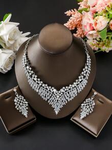 3pcs European And American Vintage Crystal Jewelry Set, Consisting Of Exaggerated Short Necklace And Earrings, Ideal For Evening Banquets, Court Style