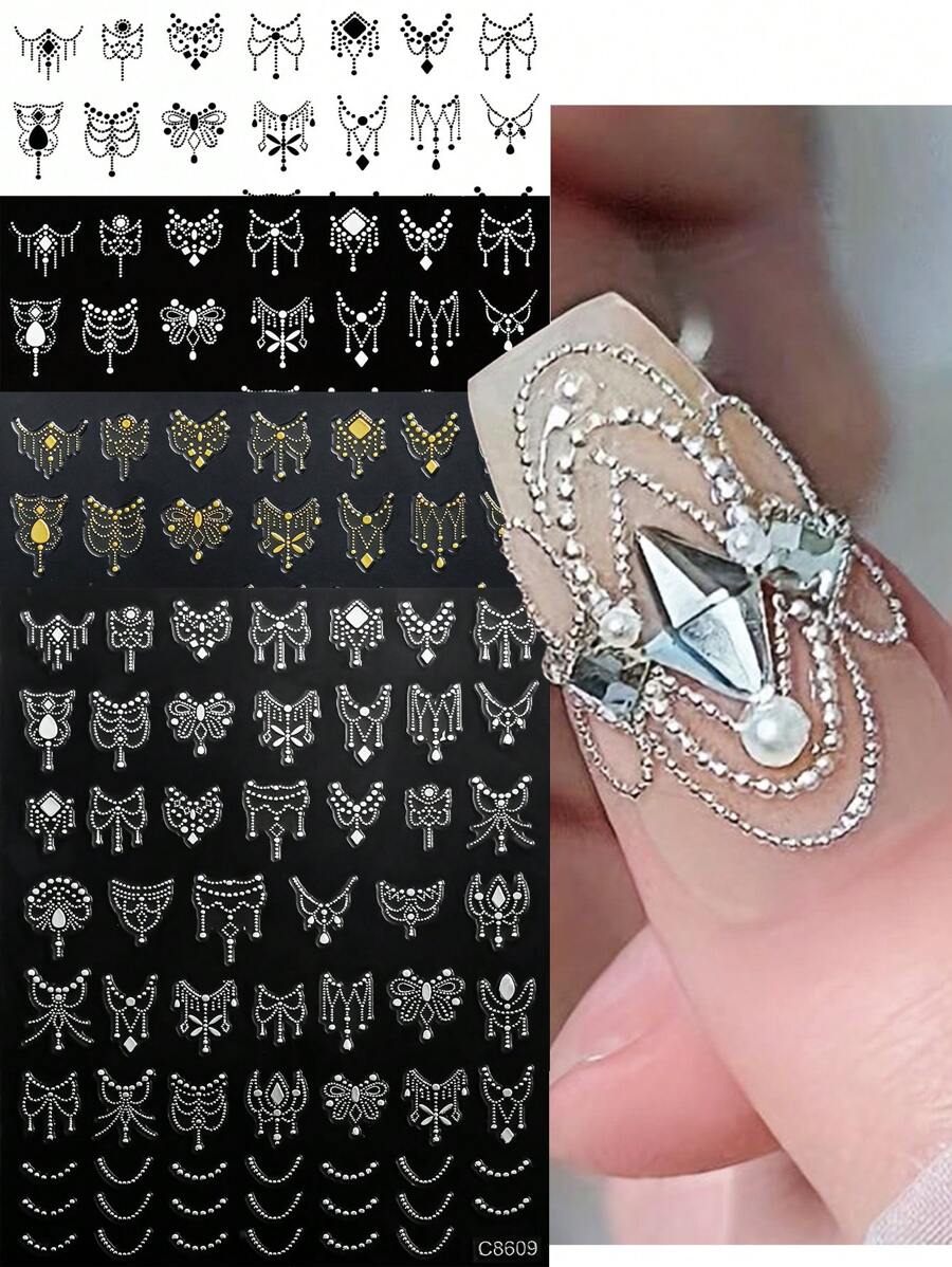 3D雷射4色蝴蝶貼紙4張指甲藝術貼紙庞克金屬极光银黑色蝴蝶指甲貼花蛇紋蝴蝶貼紙指甲DIY女性指甲配件指甲裝飾，4件裝 - 彩色 - 查看 1