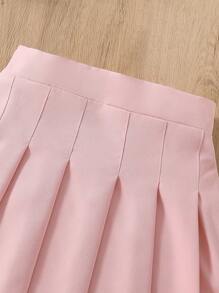 少女卡通印花長袖圓領上衣和純色百褶裙 - 白色 - 查看 5