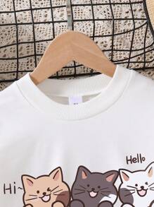 少女卡通印花長袖圓領上衣和純色百褶裙 - 白色 - 查看 3