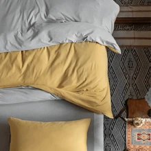 Juego De Ropa Para Cama 4 Piezas - Tamaño Matrimonial  1.8m Y Queen King 2.2m Con Edredón De Cremallera- Funda nórdica -  Fundas Para Almohada - 100% Algodón -Diseño Liso- Color Mostaza- Gris. - Mostaza Amarilla - Ver 7