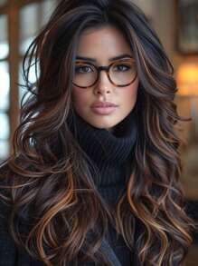 TOPSHE 26 Inch Brown Highlight Blonde Long Body Natural Wave Synthetic Wig For Women Middle Part Natural Looking Wig For Girl Daily School Mother Day Wear Use - Brown Highlight - View 1