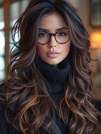 Pelucas sintéticas con ondas naturales para mujer de 26 pulgadas de largo en tono castaño con destellos rubios, con apariencia natural para llevar a diario en la escuela, el Día de la Madre, etc. Con partición central