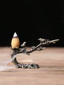1pc Bronze-Color Chirping Bird On Tree Branch Backflow Incense Burner, Zen Style Incense Holder Decor - Bronze - View 10