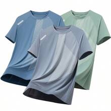 Boyfriend Style Men's Summer Casual Sports Fashion Color-Blocked Printed Short Sleeve T-Shirt Set (3pcs)
