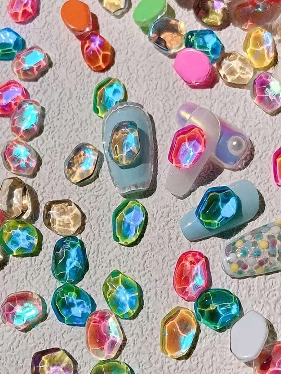 30pcs Magic Mocha Ripple Aurora Crystal Nail Charms - 3D Rhinestones Decorations For Flat Bottom Nails