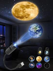 1pc Mini USB Moon Projector LED Earth And Galaxy Lamp For Home Atmosphere Lighting, Room Decoration, Wall Gift, Night Light - Black - View 1