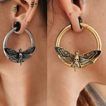 1 pieza Pesas para orejas con calaveras y mariposas para tapones perforados en el Body, túneles de piercing corporal de acero inoxidable para joyería corporal