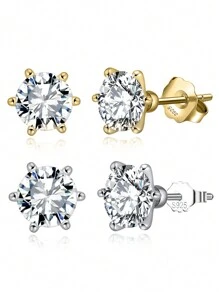 1 par de elegantes y brillantes pendientes de botón de zirconia 8A de alta calidad, con corte oval, de plata de ley 925, adorno de moda para mujeres, joyería con perforación, mejor regalo para cumpleaños, Navidad, novia, esposa, mamá y amor, joyería para bodas y compromiso