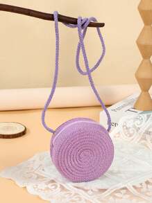 [迷你尺寸] 1 件直径 4.72 英寸平纹编织圆形拉链斜挎包，多种颜色，适合度假、日常使用和女孩 - A - 查看 16