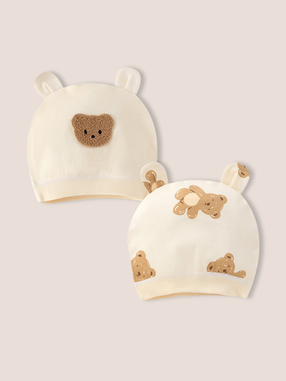 2pcs Cartoon Pattern Newborn Infant Hat, Spring/Summer/Autumn Breathable Thin Single-Layered Tiger Cartoon Hat For 0-3 Months Baby