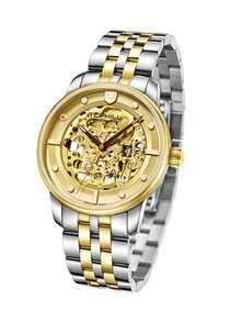 TOPHILL男士自動機械手錶，超亮夜光自動機械運動，5ATM防水腕錶，藍寶石水晶 - 金色 - 查看 3