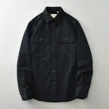 Black Long Sleeve Formal Jeans Shirt With Pockets - Men's Basic Long Sleeve Work Shirt - màu đen - Xem 7