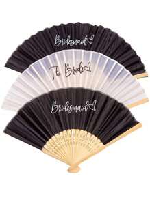5pcs&1pc Silk Folding Fan, Black And White Fan For Bride And Bridesmaids, Bachelorette Party Wedding Bridal Shower Decoration, Bridesmaid Gift Wedding Decoration, Perfect For Wedding, Dance, Photography And Cheongsam Accessories - Elegant And Convenient Accessories For Any Occasion