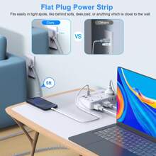 JcBlaon Flat Plug Surge Protector Power Strip, 5 Ft Braided Flat Extension Cord With 4 USB Charger(2 USB C), 6 AC Outlets Compact Desk Charging Station Wall Mount For Office, School, Dorm