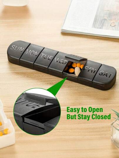 1pc Portable Pill Box, 7 Day Week Medication Pills Medication Dispenser, Vitamin Box, Large Capacity 7 Day A Week Individually Dispensed Sealed Long Pill Boxes, Portable Pill Box Medicine Storage Box Pill Organizer Case 7 Daily Compartments, Weekly Dosis Container Medicine Holder Pills Medication Dispenser For Medicine,Vitamins And Cod Liver Oil,Divided Portable Travel Medicine Small Pill Case Secure Storage For Daily Doses Gift For Parents