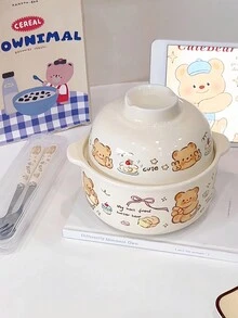 1入組可愛熊餅幹陶瓷杯/麵碗，手繪奶油風早餐牛奶/咖啡杯情侶杯/沙拉甜點碗 - 彩色 - 查看 11