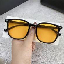 1pc Black Frame Tinted Eyeglasses For Men, Premium Cool Unisex Square Shaped Eyewear, Essential Fashion Accessory For Outdoor Activities, Travel, Fishing, Cycling, Parties