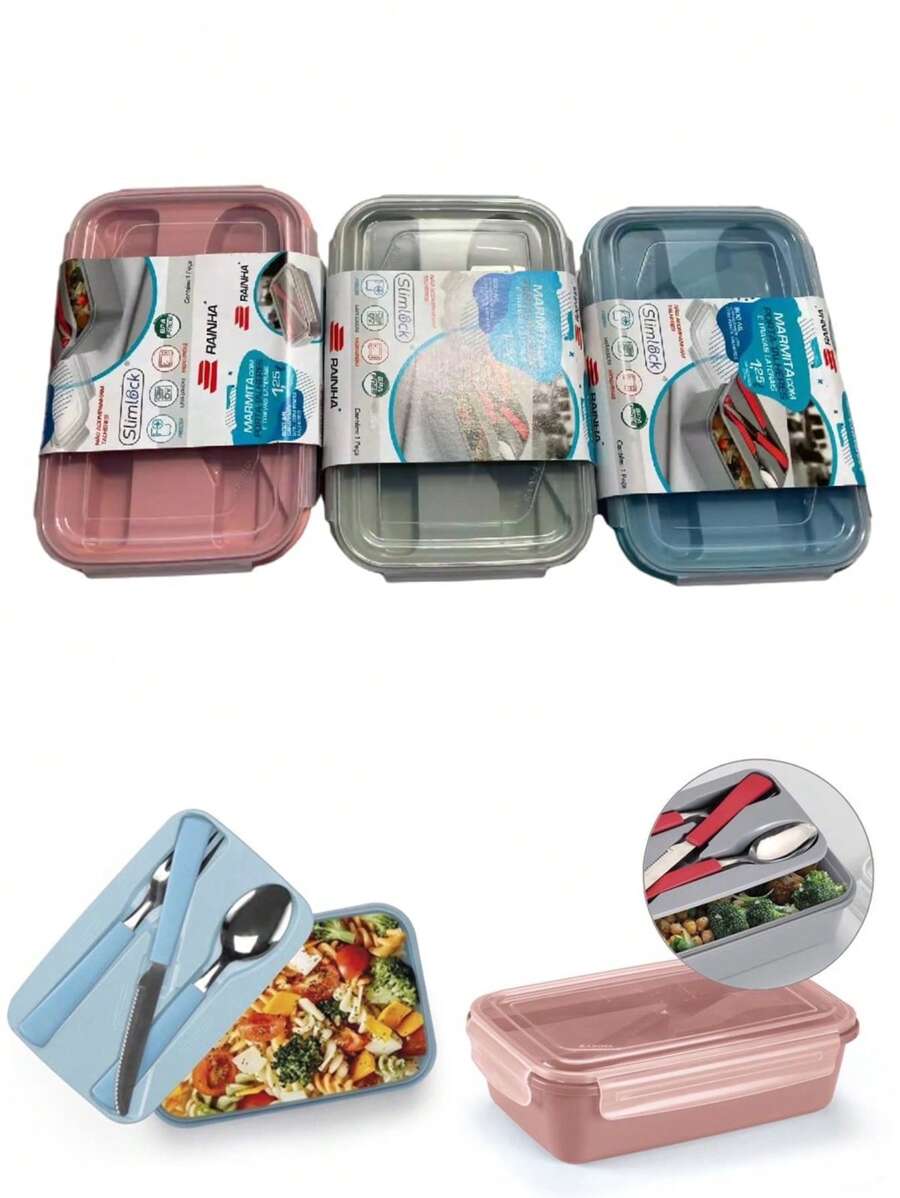 Lunch Box With BPA Quality Plastic Cutlery Holder 900 ML - màu xanh lá - Xem 1