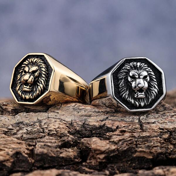 1 Piece Vintage Waterproof Shiny Stainless Steel Sin Of Pride Lion King Of Beast Silver 18K Gold Plated Ring For Man Women