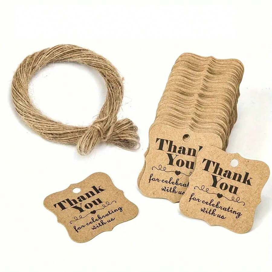 100pcs 1.2*2in Blank Gift Tag Hang Tag Label With 100pcs Tags And 20m ...