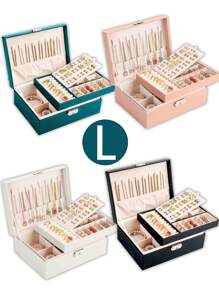 2-Layer Jewelry Box For Women & Girls, PU Leather Jewelry Storage Box With Lock, Removable Tray, Jewelry Display Rack For Necklaces, Earrings, Bracelets, Rings, Watches - Multicolor - View 6