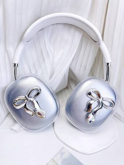 Apple Bow 1pc 时尚可爱镀银蝴蝶TPU透明耳机套 兼容Airpods Max