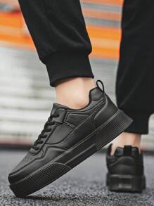 (Runs Small 1 Size) Men's Black Splicing Fashion Lace-Up Casual Sports Sneakers, Lightweight Outdoor Versatile Comfortable Platform Walking Shoes
