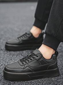 (Runs Small 1 Size) Men's Black Splicing Fashion Lace-Up Casual Sports Sneakers, Lightweight Outdoor Versatile Comfortable Platform Walking Shoes