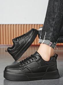 (Runs Small 1 Size) Men's Black Splicing Fashion Lace-Up Casual Sports Sneakers, Lightweight Outdoor Versatile Comfortable Platform Walking Shoes