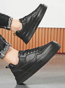 (Runs Small 1 Size) Men's Black Splicing Fashion Lace-Up Casual Sports Sneakers, Lightweight Outdoor Versatile Comfortable Platform Walking Shoes