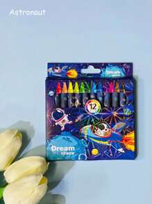 12 piezas, Set de 12 colores de mini crayones de estilo de dibujos animados, crayones para estudiantes, pinceles para pintar, pasteles de aceite, de vuelta a la escuela