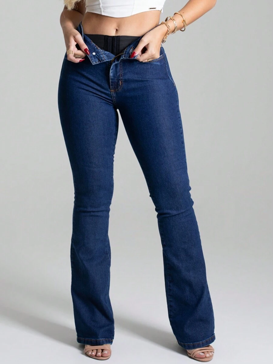 Women Jeans - 深色水洗藍 - 查看 1