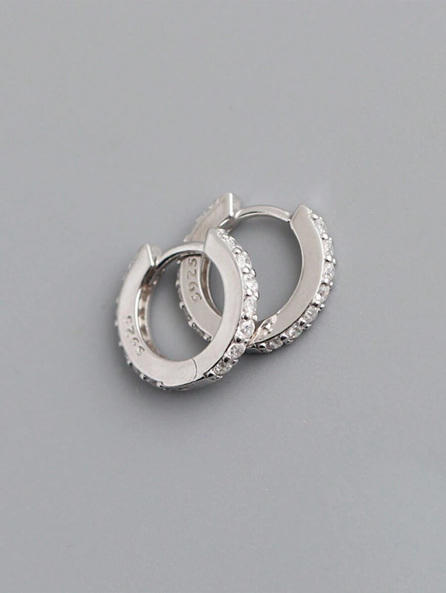 HuooNew 1 par Pendientes de botón de círculo pequeño de plata esterlina 925 de moda con circonia microincrustada, Regalo unisex - Plateado - Ver 1