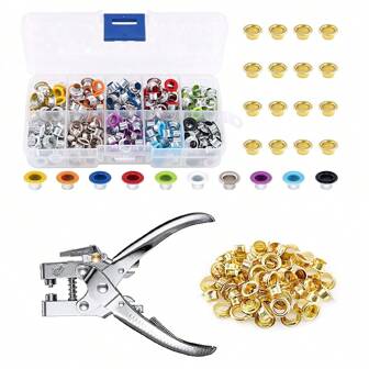 Alicates perforadores mejorados fáciles de usar con 400 arandelas de metal de 3/16 pulgadas, herramienta de perforación de cinturón DIY con arandela, herramienta de alicate de ojal para cinturón, papel, tarjeta, etiqueta, tarjeta de identificación, archivo A4 y oficina como herramienta de perforación y encuadernación